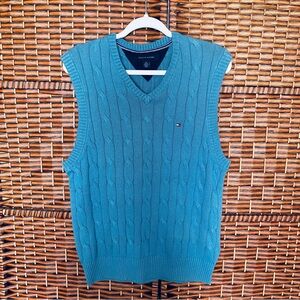 Tommy Hilfiger Vintage Blue Gray Cable Knit Vest